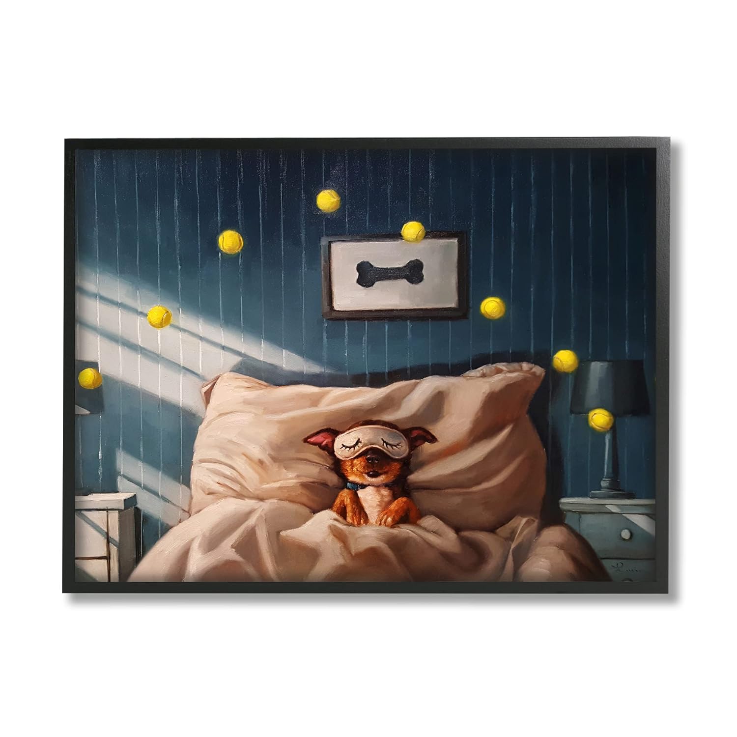 Stupell Industries Morning Dog Sleeping Eye Mask Bouncing Tennis Balls Design by Lucia Heffernan
