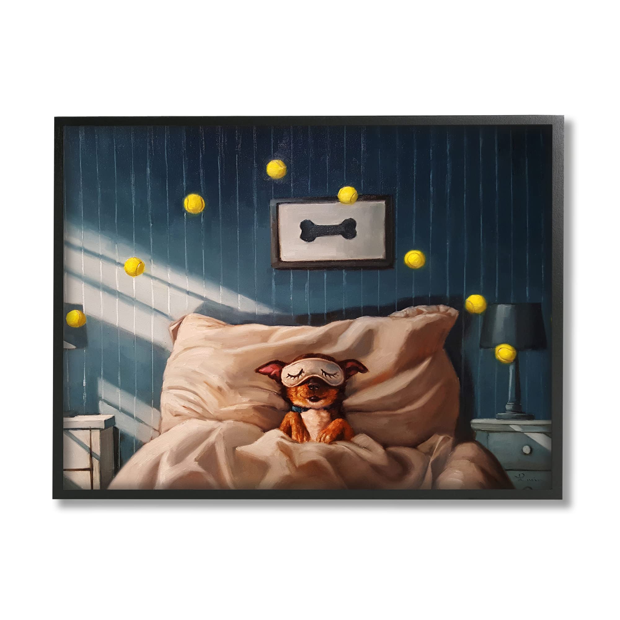 Stupell Industries Morning Dog Sleeping Eye Mask Bouncing Tennis Balls Design by Lucia Heffernan