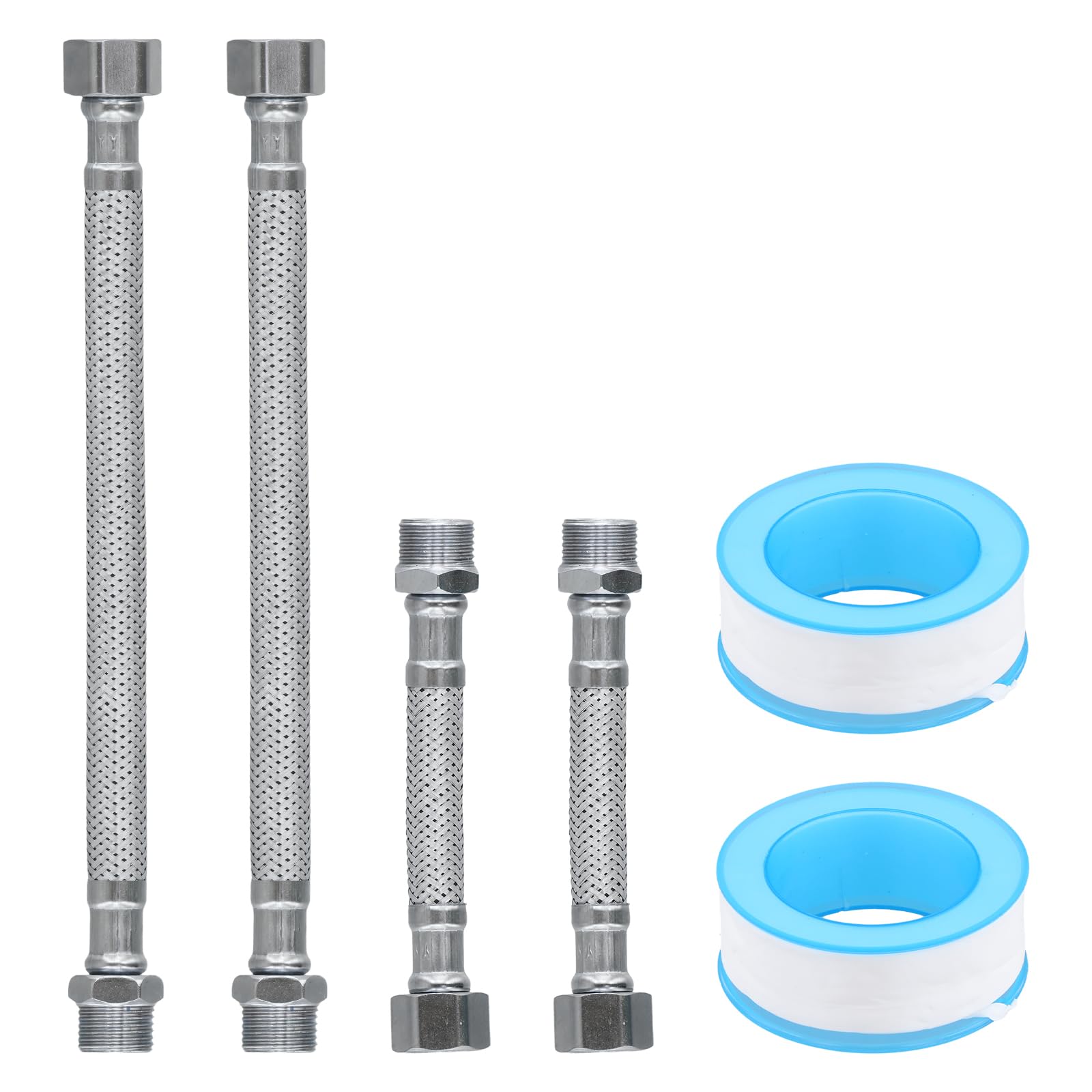 4 Pezzi Tubo Flessibile 3/8, Prolunga Flessibile con Intrecciatura in Acciaio Inox, con Raccordo Filettatura Esterna, Tubo Corazzato flessibile 3/8" per Cucina Bagno Miscelatore 20 CM/10 CM