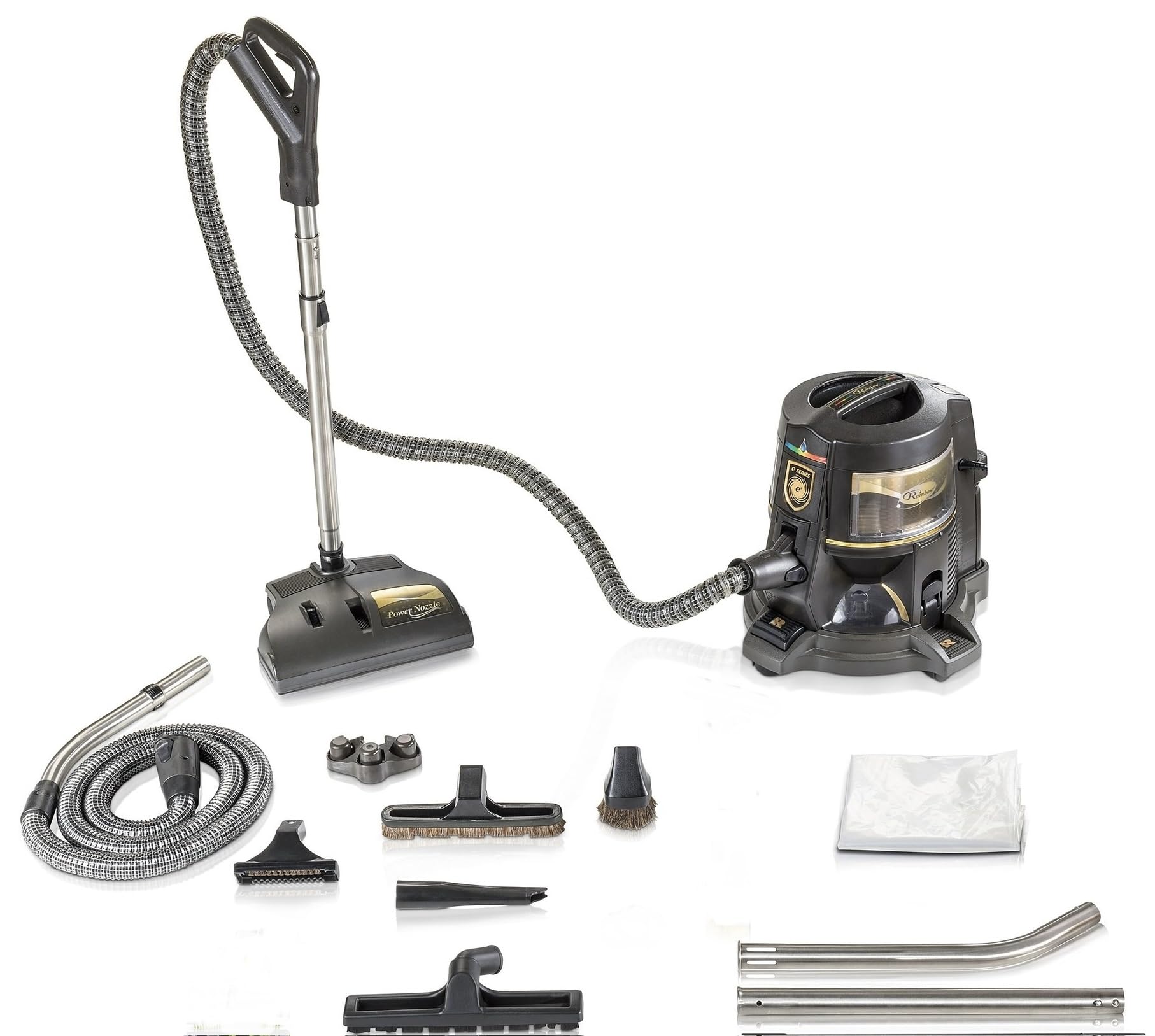 Rainbow Power Nozzle Canister Vacuum Cleaner System with Accessories, Black and Gold, Complete Cleaning Kit with Multiple Attachments and Hose