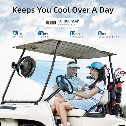 Miniatura 2 de Ventilador portátil recargable de 10000 mAh, 30 horas, ventilador de clip de 8 pulgadas, ventiladores USB, 4 velocidades, fuerte flujo de aire,