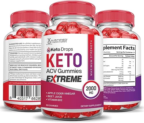 Miniatura 6 de Keto Drops Keto ACV Gummies Extreme 2000 mg Keto Drops Keto Gummies Fórmula avanzada Vinagre de sidra de manzana con jugo de granada y remolacha en