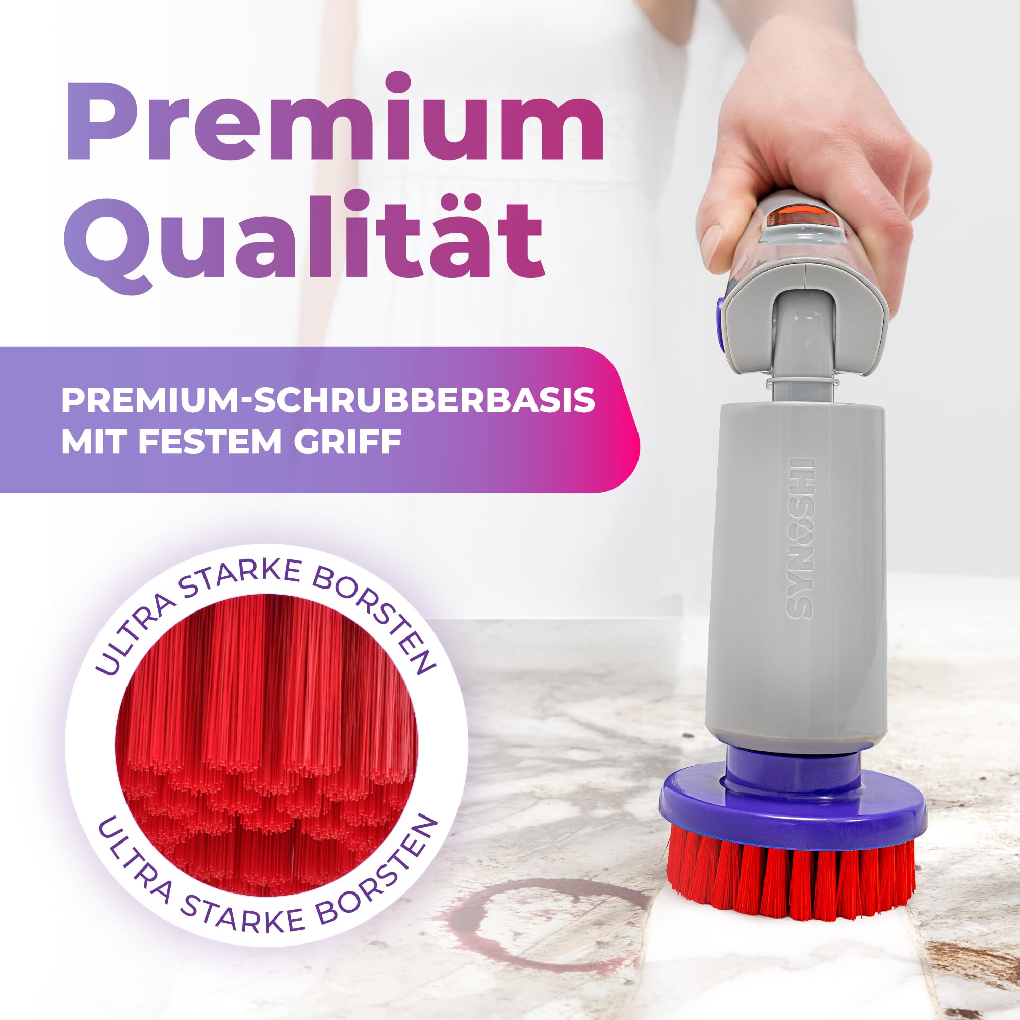 SYNOSHI PRO Elektrische Reinigungsbürste – Kabellos & Wiederaufladbar – Spin Scrubber für Bad, Fliesen und Küche mit Verstellbarem Griff
