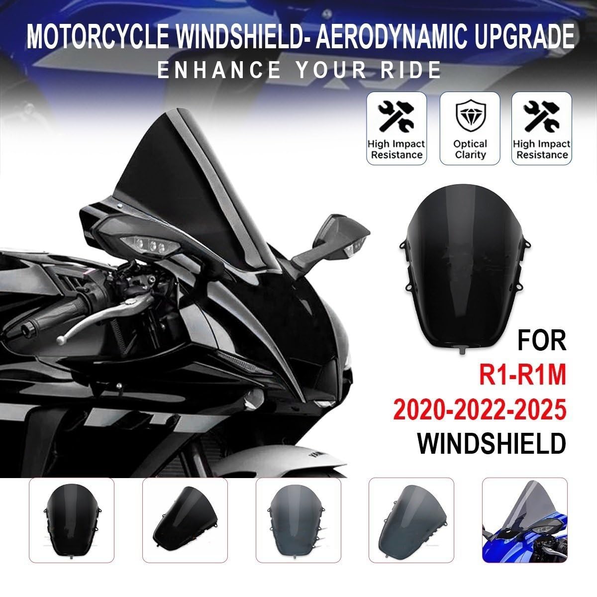 Pasuje do YZF-R1 2020-2024 Obudowa przedniej szyby Fairing Osłona reflektora deflektora wiatru Aerodynamiczne Winglety Motocykla