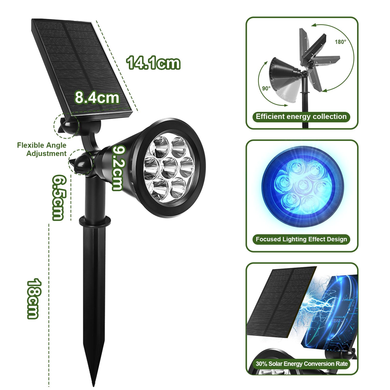 Faretti Energia Solare da Esterno 10 Pezzi,Fosingut 7 LED RGB Faretti Solari a LED da Esterno,IP65 Impermeabile Faretto Solare,Lampioncini Solari da Giardino per Cortile,Vialetto,Scala,Paesaggio,Alber