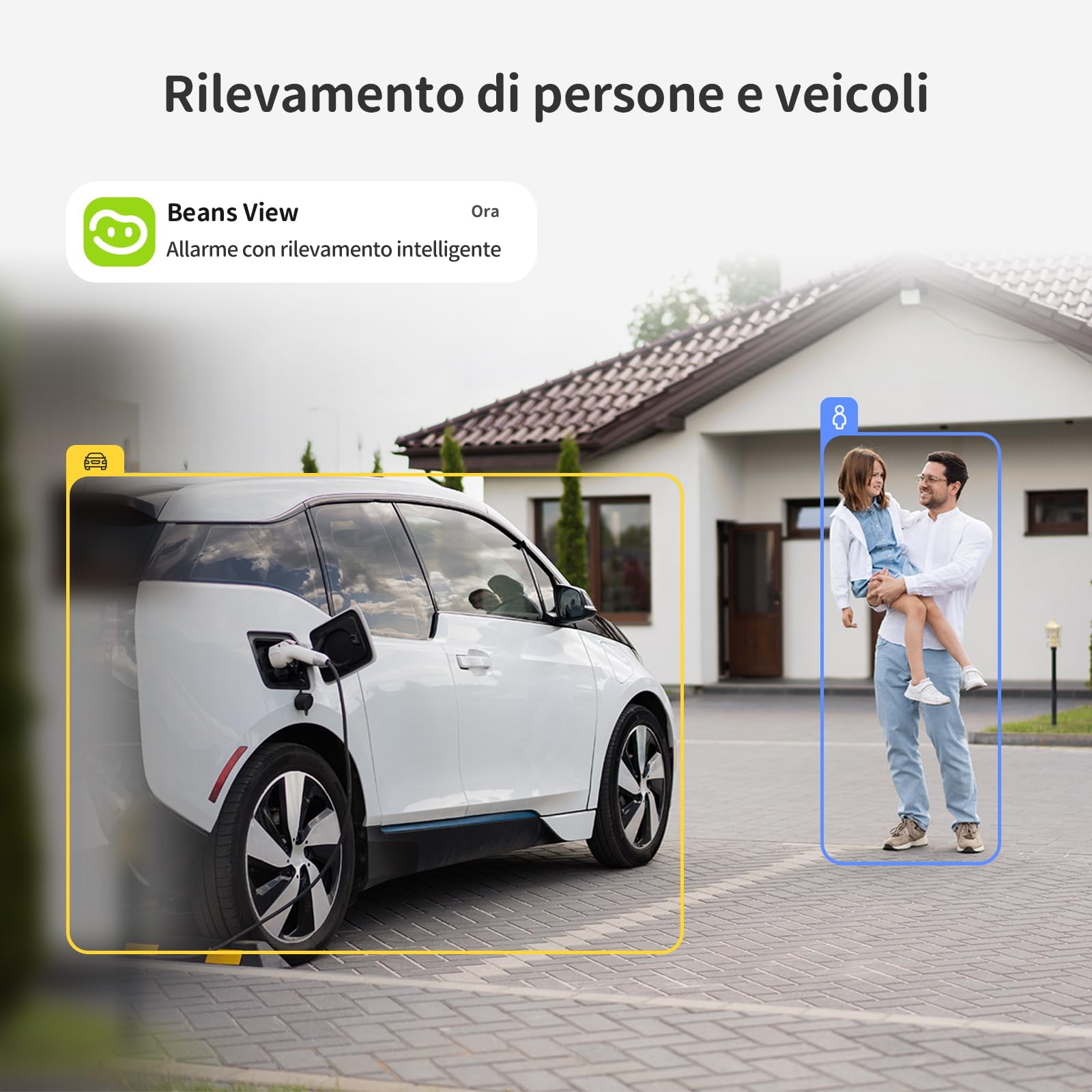 Beans View Telecamera Wi-Fi da Esterno 4K, Videocamera Sorveglianza Dual-Band 2.4/5GHz, Visione Notturna a Colori, Rilevamento AI Persone e Veicoli, Allarme Acustico e Visivo, ONVIF/RTSP, IP66 (D110)
