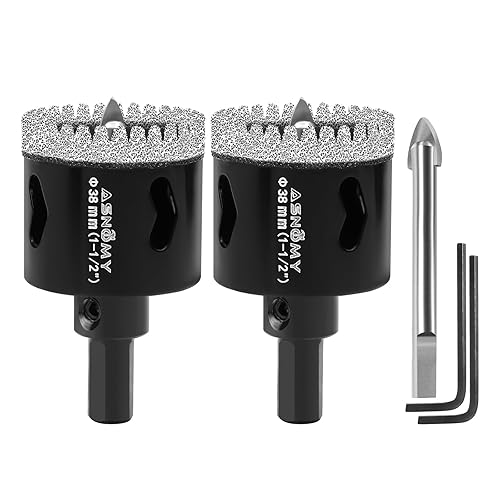 Vista 34 de ASNOMY Juego de 10 piezas de sierra de agujero de diamante, 1/4"-2" pulgadas de sierra de agujero de baldosas dentadas de taladro con núcleo