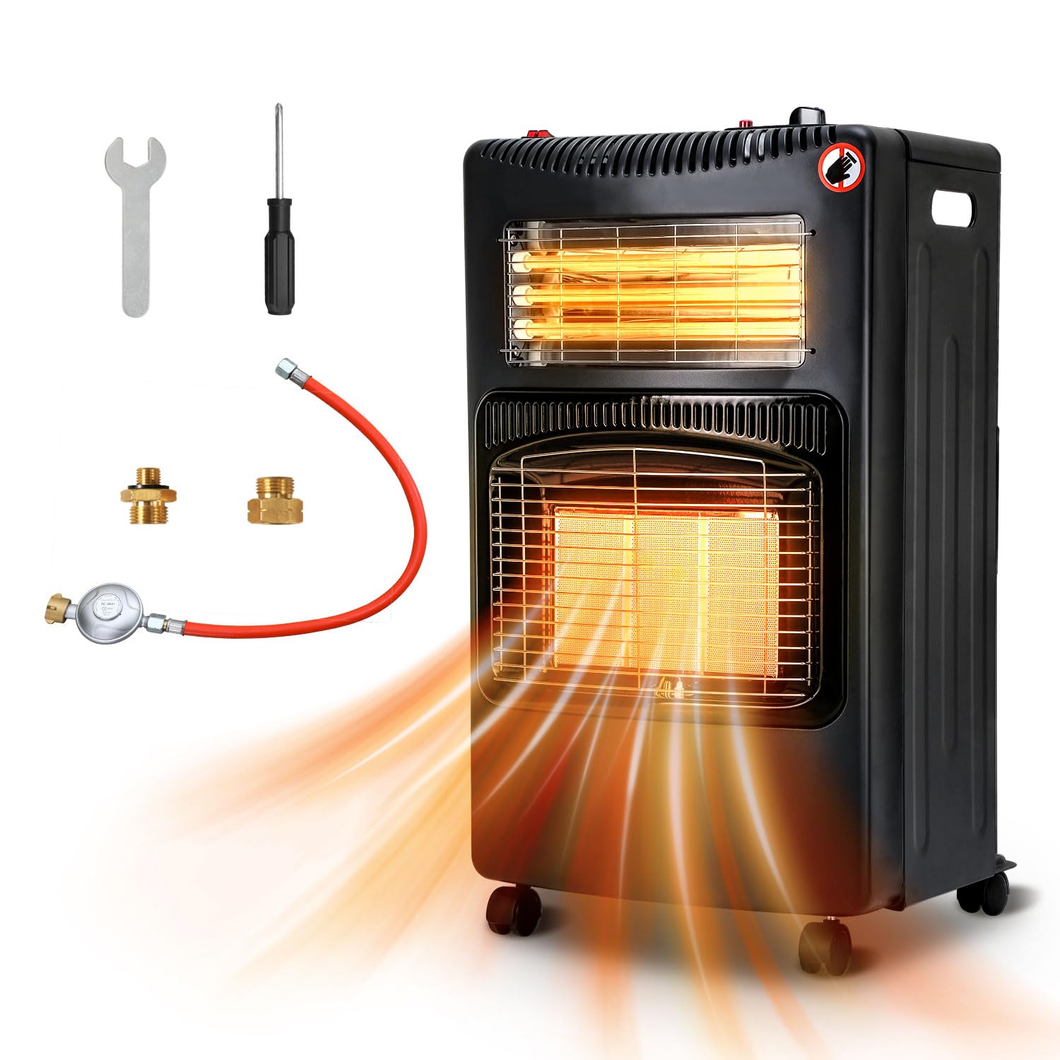 Riscaldatore a gas 4200 W, riscaldamento elettrico 1260 W, bruciatore in ceramica a infrarossi, con regolatore di pressione del gas e tubo del gas, forno a gas, bombole di gas butano o propano