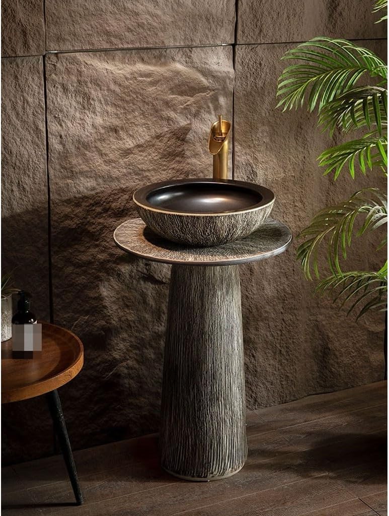 Pedestal Sinks Retro Column Wash Basin Outdoor Courtyard Home Integrated Floor-Standing Balcony Bathroom Sink (A)