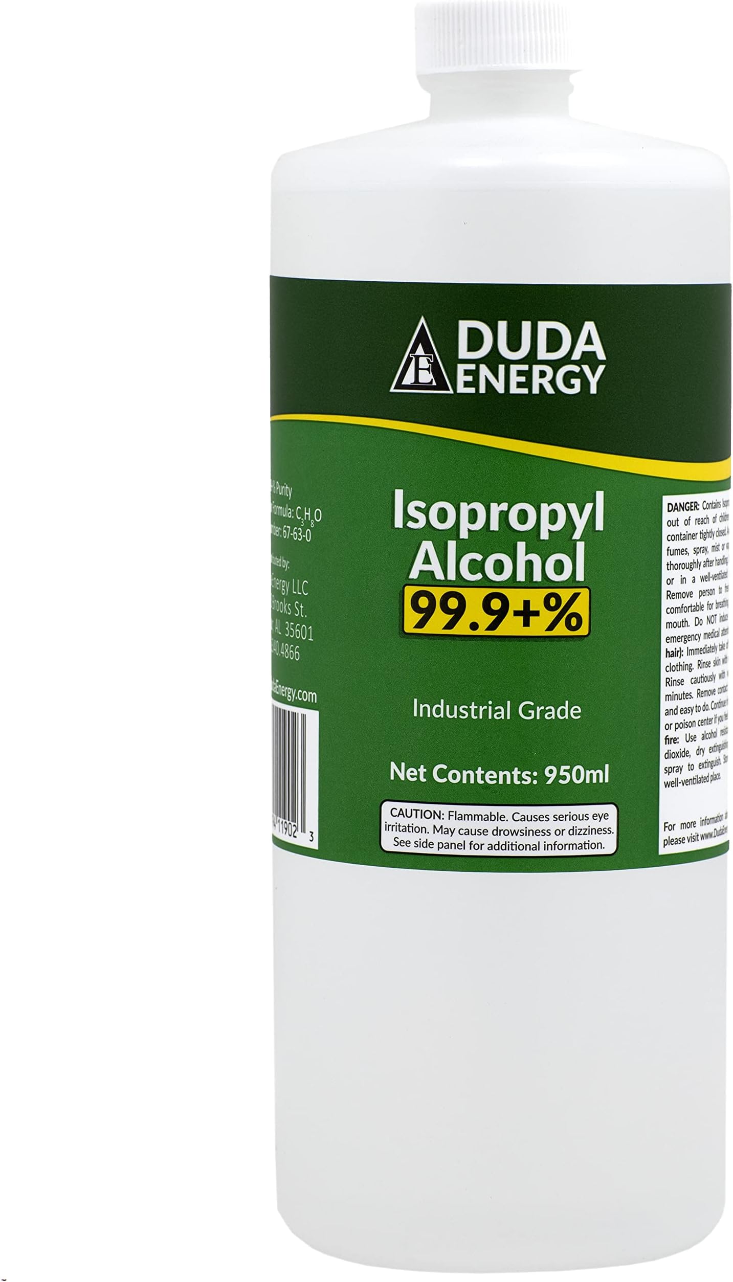Duda Energy Bottle of Pure Isopropyl Industrial Grade IPA Concentrated Rubbing Alcohol, Clear, 32.12 Fl Oz