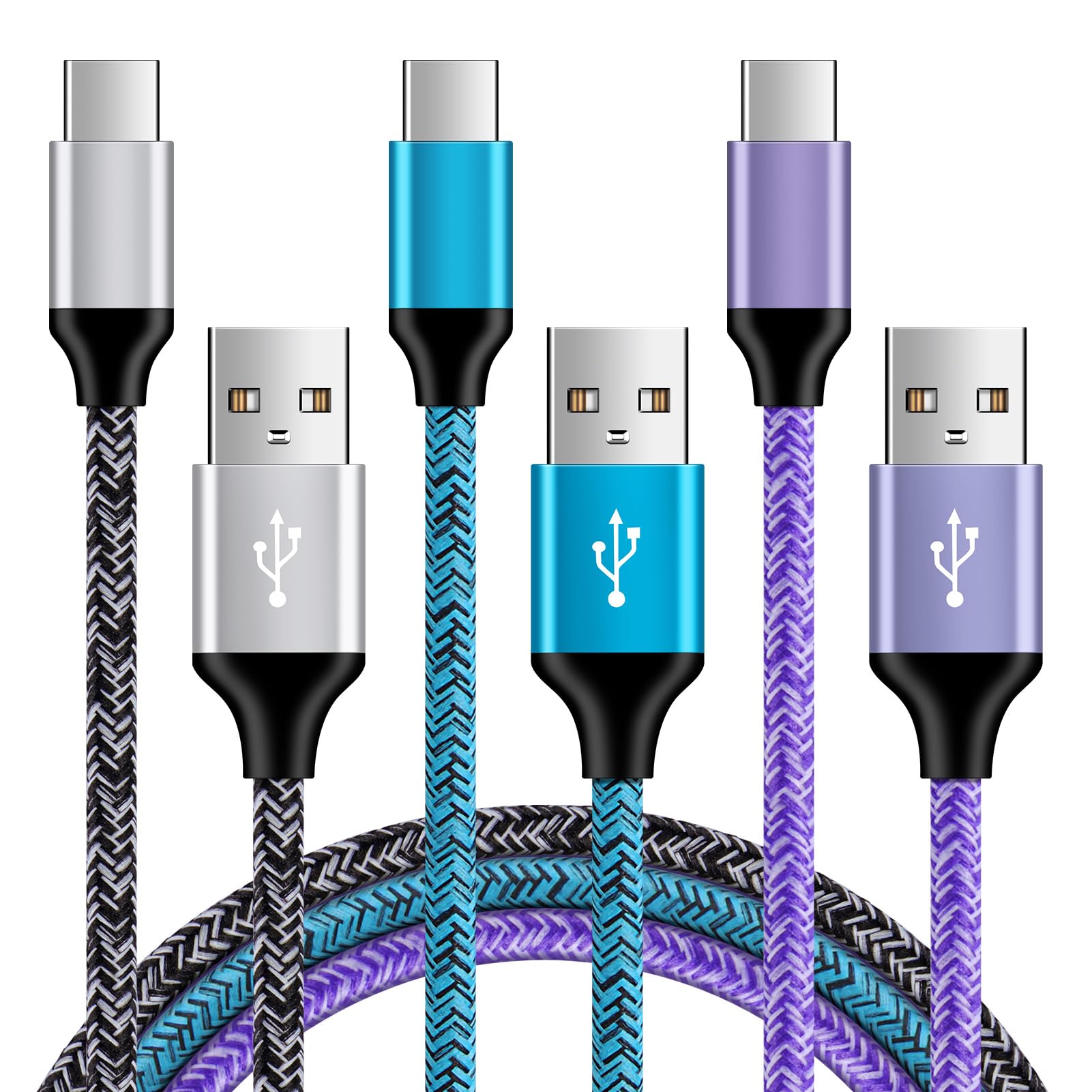 Android Charger USB C Cord Samsung C Charger Cable Fast Charging Power Wire 6FT 3Pack for iPhone 15 Samsung Galaxy S24 S23 Ultra S22 S21 S20 FE Note 20 S10 S9 S8 A14 A54 A53 A23 A13 A32 Z Flip 5/4/3