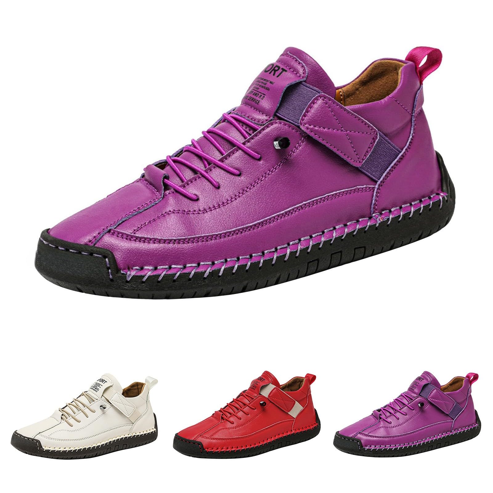 Scarpe da ginnastica in pelle per donne e uomini, basse e piatte, Viola, 40
