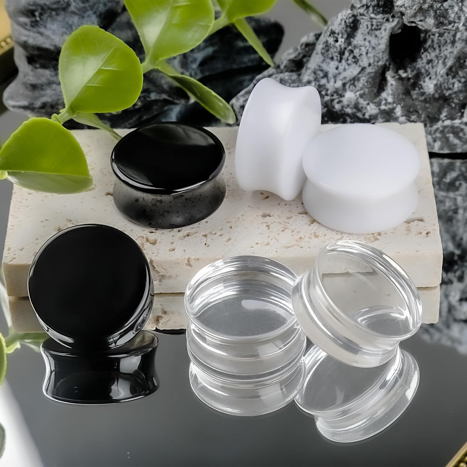 6Pcs Acrylic Gauges for Ear 0G-28mm Clear Black White Ear Plugs Double Flare Tunnels Ear Expander Body Piercing Jewelry for Women Men