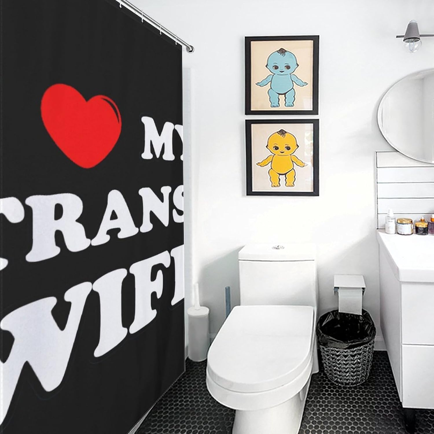 I Love My Trans Wife Funny Shower Curtains Washable Bath Curtain Liner with Hooks for Bathroom Bath Tubs