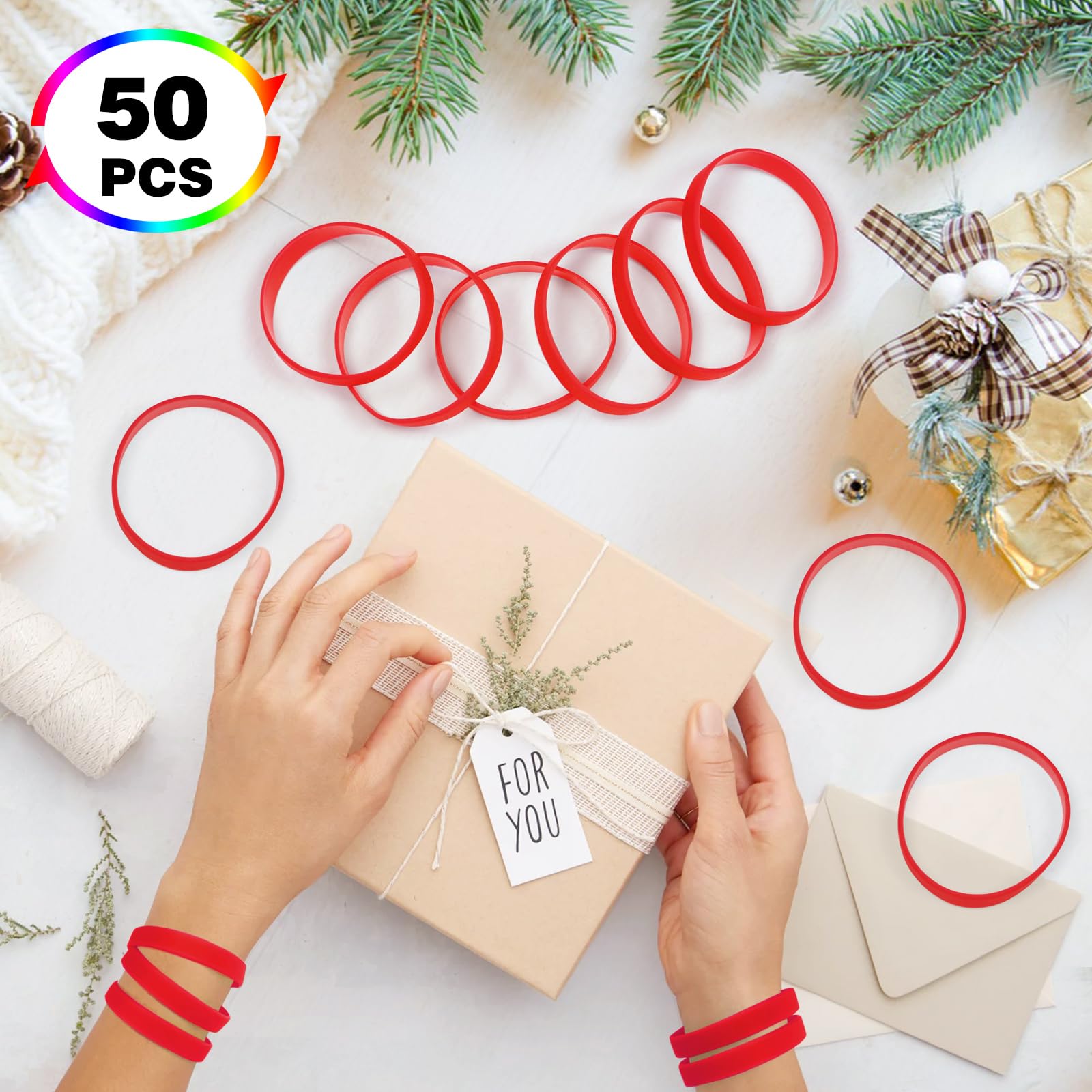 THXIY 50PCS Silicone Wristbands for Kids Teens 7'' Sports Wholesale Rubber Bracelets for Events Party Teacher Supplies Boys Gilrs Education Activities Red - Image 2
