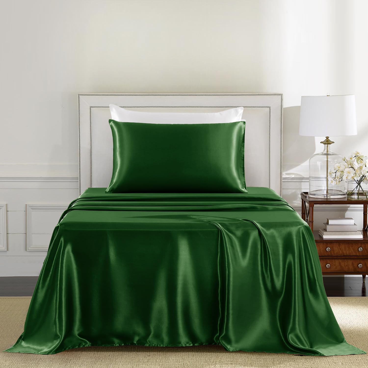 GOLAL Satin Sheets Twin XL Size, 3 Pieces Luxury Silky Soft Bed Sheets - Image 2