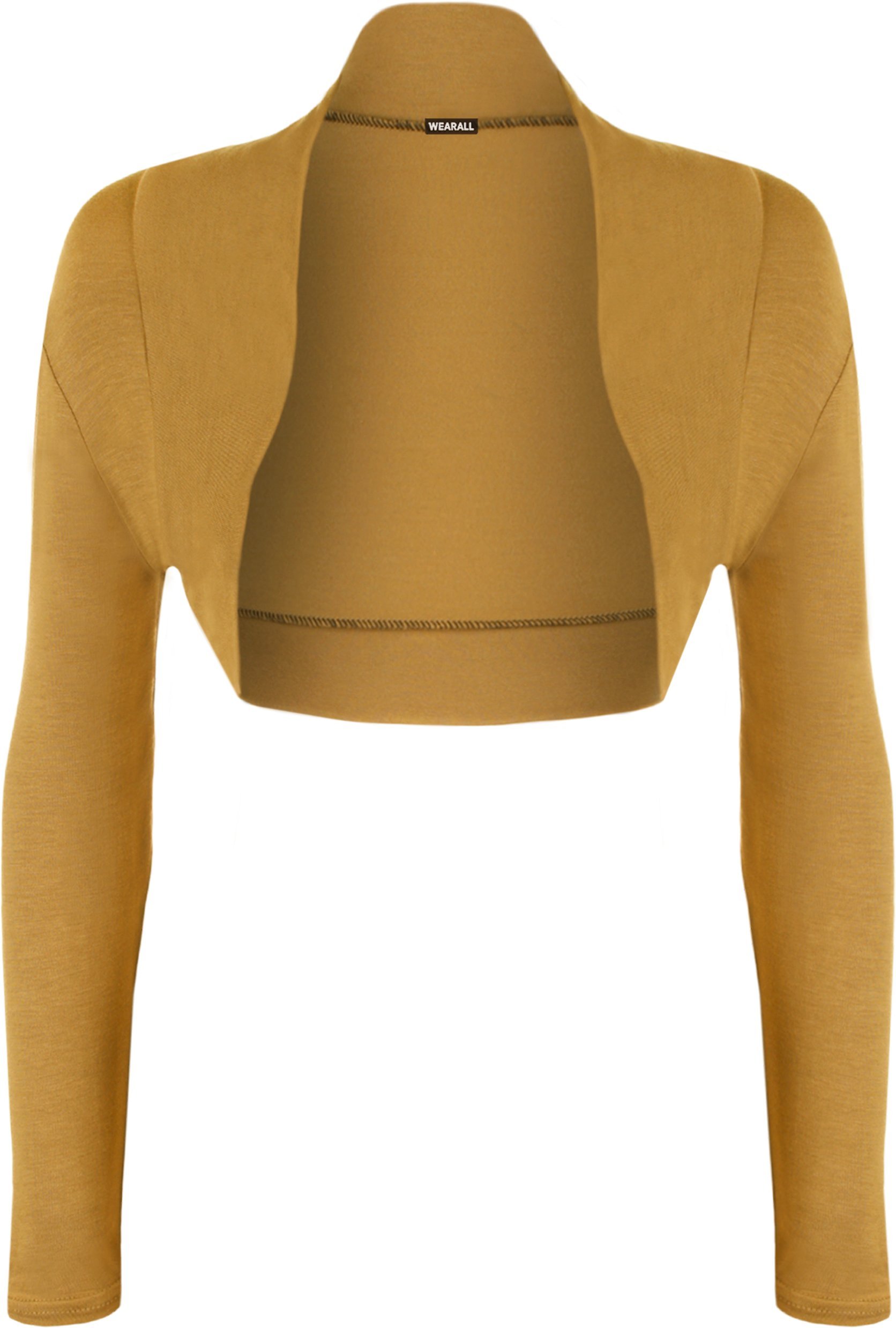 Wearall Women's Mustard Plus Size Plain Long Sleeve Cropped Shrug Bolero Cardigan Top 20-22