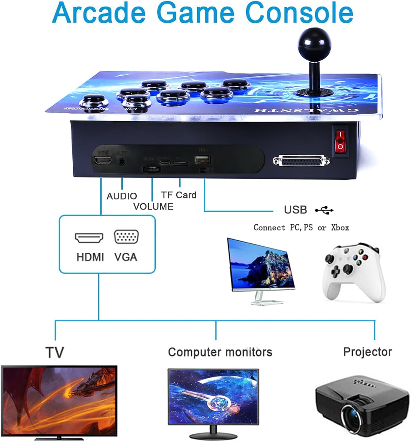 GWALSNTH 50500 in 1 Pandora Box Ultra Arcade Games Console, Plug and Play Video Games,1280X720 HD Display,49 Games Emulators,256GB TF Card,Up to 4 Players,Splited Type