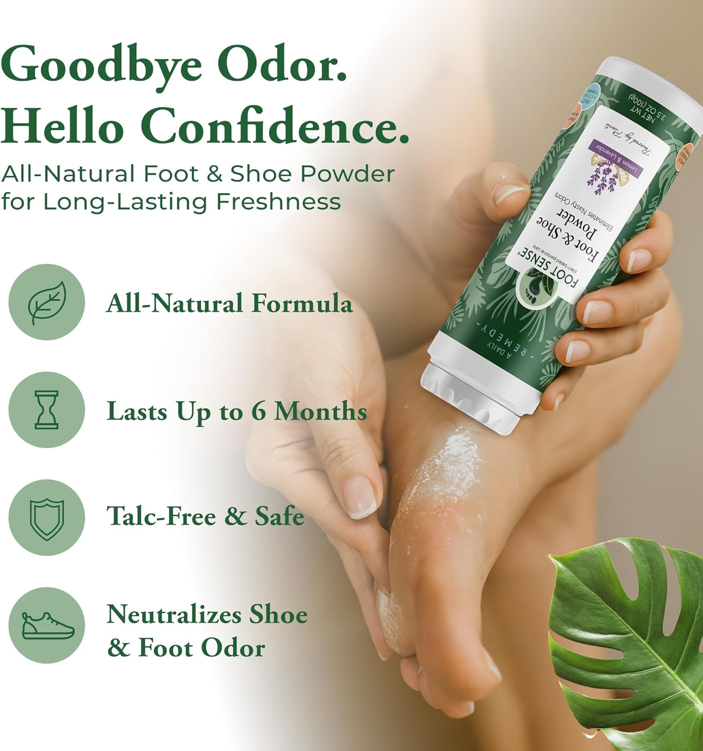 FOOT SENSE All Natural Foot & Shoe Powder, Foot Deodorant, Talc-Free, Odor Eliminator, Disinfects & Deodorizes, Long-Lasting up to 6 Months Safe for Men, Women, Kids, Athletes, 100g (2 Pack) - Image 2