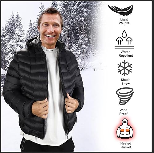 Miniatura 2 de Chaqueta térmica, chaquetas térmicas de plumón para hombres y mujeres, chaquetas de invierno, abrigo térmico de moda con capucha para mujer, 6 zonas