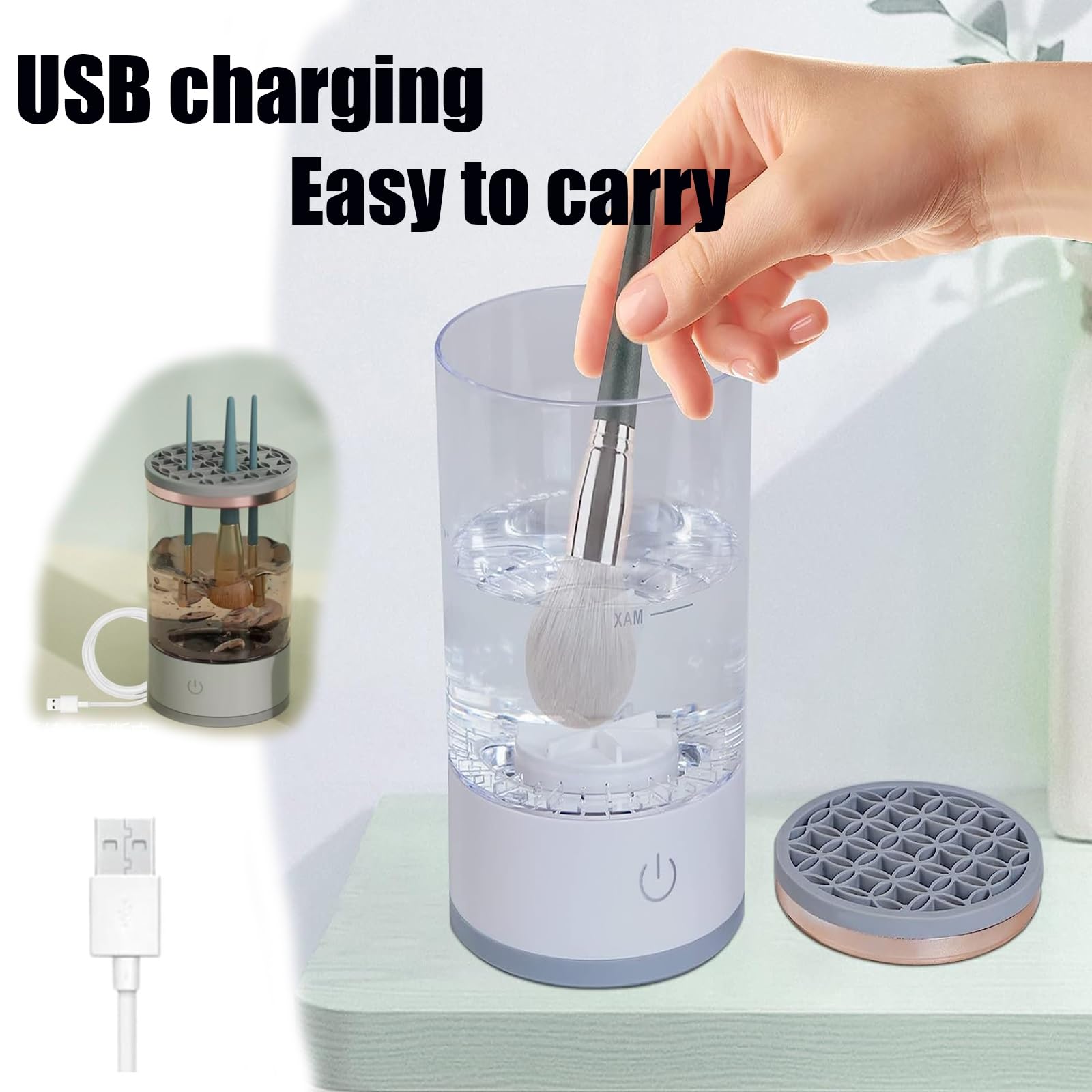 Machine de nettoyage de pinceaux de maquillage, nettoyeur de pinceaux de maquillage Brushy, nettoyeur de pinceaux cosmétiques Brushly Pro, nettoyeur de pinceaux de maquillage à rotation automatique (