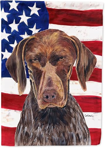 Miniatura 147 de Caroline's Treasures SS4017GF Bandera de Estados Unidos con Bulldog Inglés para jardín, bandera decorativa para patio exterior, patio, parterres,