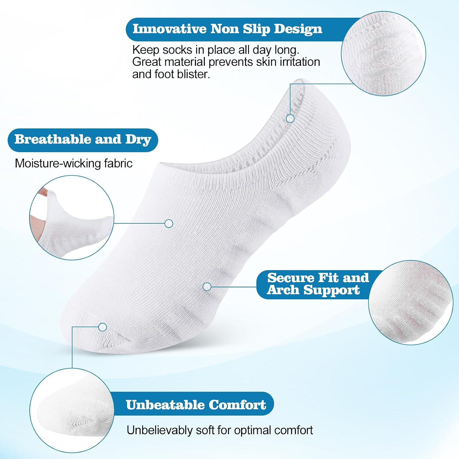 Halfchet 9 Pairs Diabetic Liner Socks Padded Plus Size Anti-slip Diabete No Show Non-binding Liner Socks with Silicone Heel Grip for Men Women Neuropathy Swollen Feet(Black, White, Light Gray)