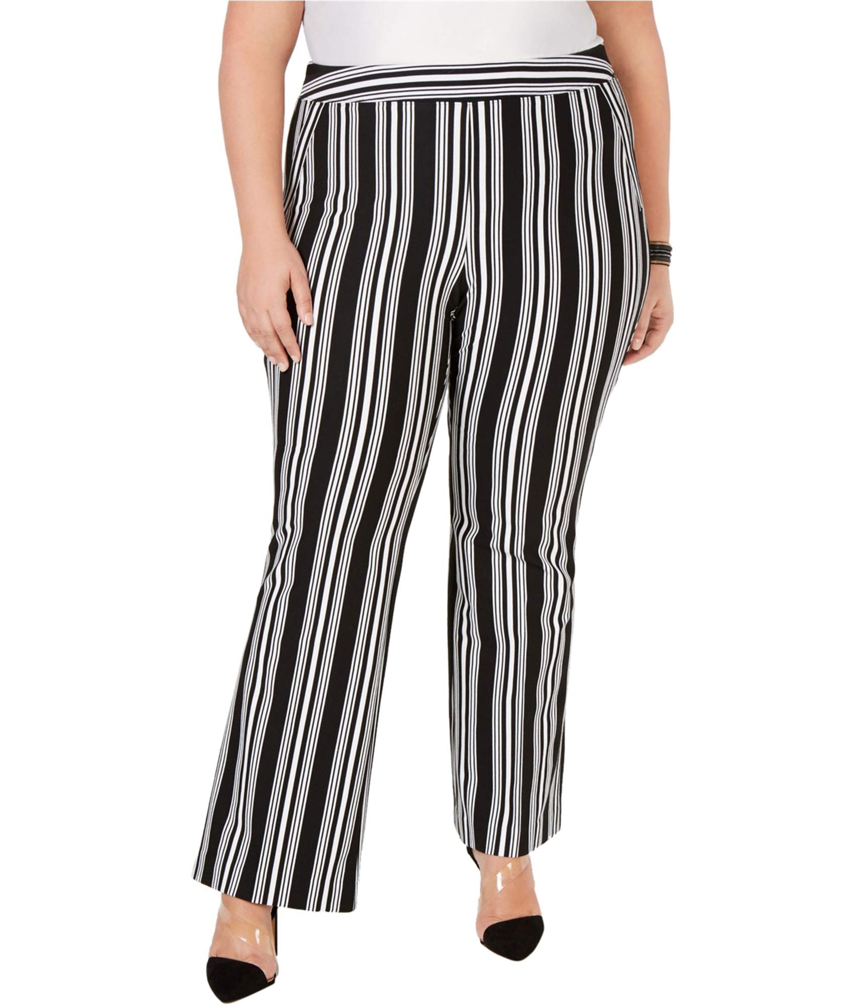 INC Womens Plus Striped Pull On Bootcut Pants B W 16W