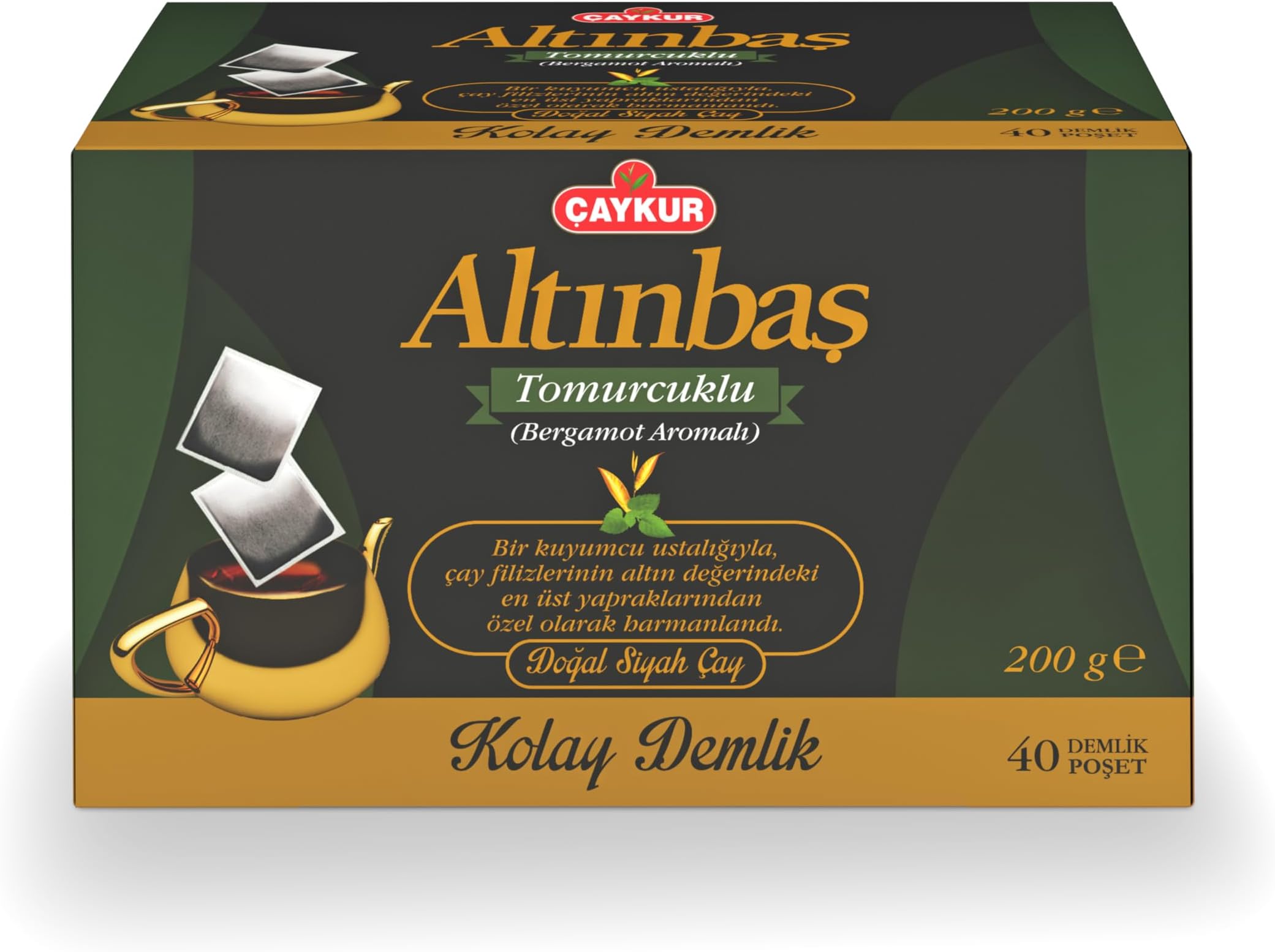 Altınbaş Bergamot Teapot Bags Turkish Black Tea, Premium Upper Leaf & Early Harvest Selection, Earl Grey 40 Teapot Bags 200g / 7.05 oz