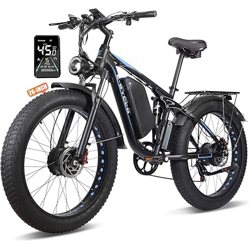 EBycco 6000W Peak Dual Motor Ebike for Adults Electric Bike 52V 32AH, Max 40-45 MPH, 100 Miles Long Range, Full Suspension Hydraulic Disc Brake E-Bikes, 24"/26" Fat Tire Hunting Electric Bicycle