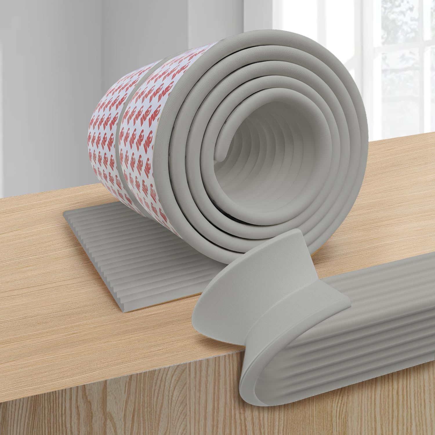 W Wide Edge Protector Strip Extra Thick Baby Proofing Bumper Guard with Strong Adhesive Child Safety for Table Desk Bed Cabinet Furniture in Home and Nursery (Grey)