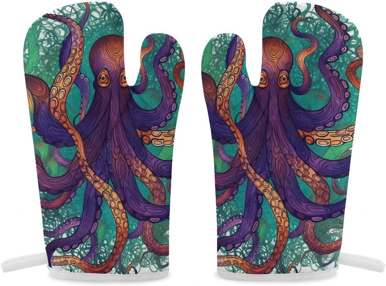 2 Pcs Oven Mitts Heat Resistant Kitchen Gloves Soft Safety Colorful Octopus Oven Glove for Microwave, Barbecue