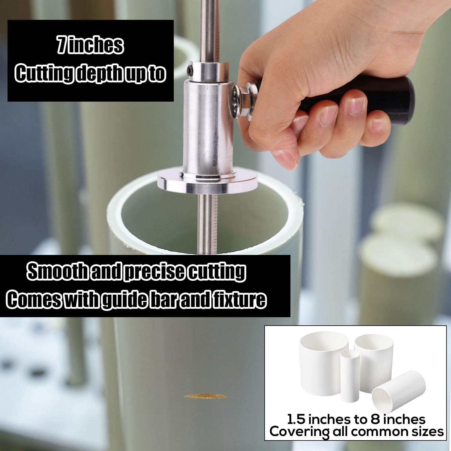 Lyreh Coupe-Tube Intérieur en PVC, Acier Inoxydable Coupe-Tuyau Plastique avec Molette et Poignée Profondeur de Coupe Réglable de 17,78cm Convient Aux Tuyaux en PVC 3,81-20,32cm