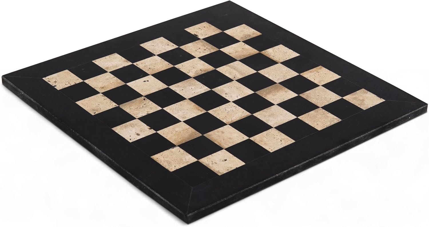 Marble Chess Board 15 Inch Handmade Travertine and White Stone Luxury Board Games for Adults - Ideal Marble Chess Board for Gifts, Travel, Tabletop Play & Home Decor