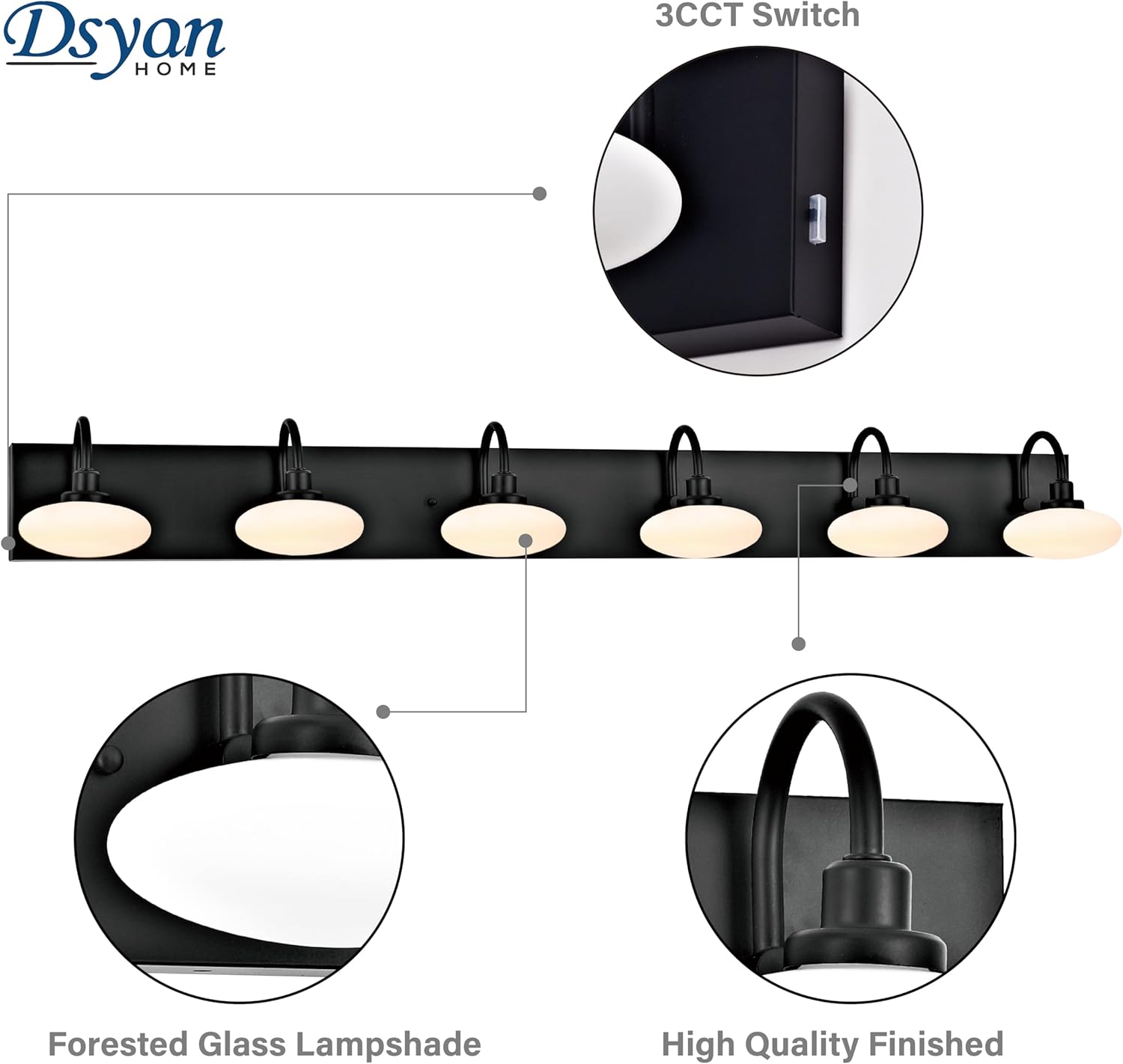 Matt Black LED Vanity Lighting Fixtures,6 Lights Vanity Light Black,Vanity Lighting Fixtures Over Mirror,Bathroom Vanity Light black 6 Lights,Modern Bathroom Vanity Light,3000K-6000K,Dimmable