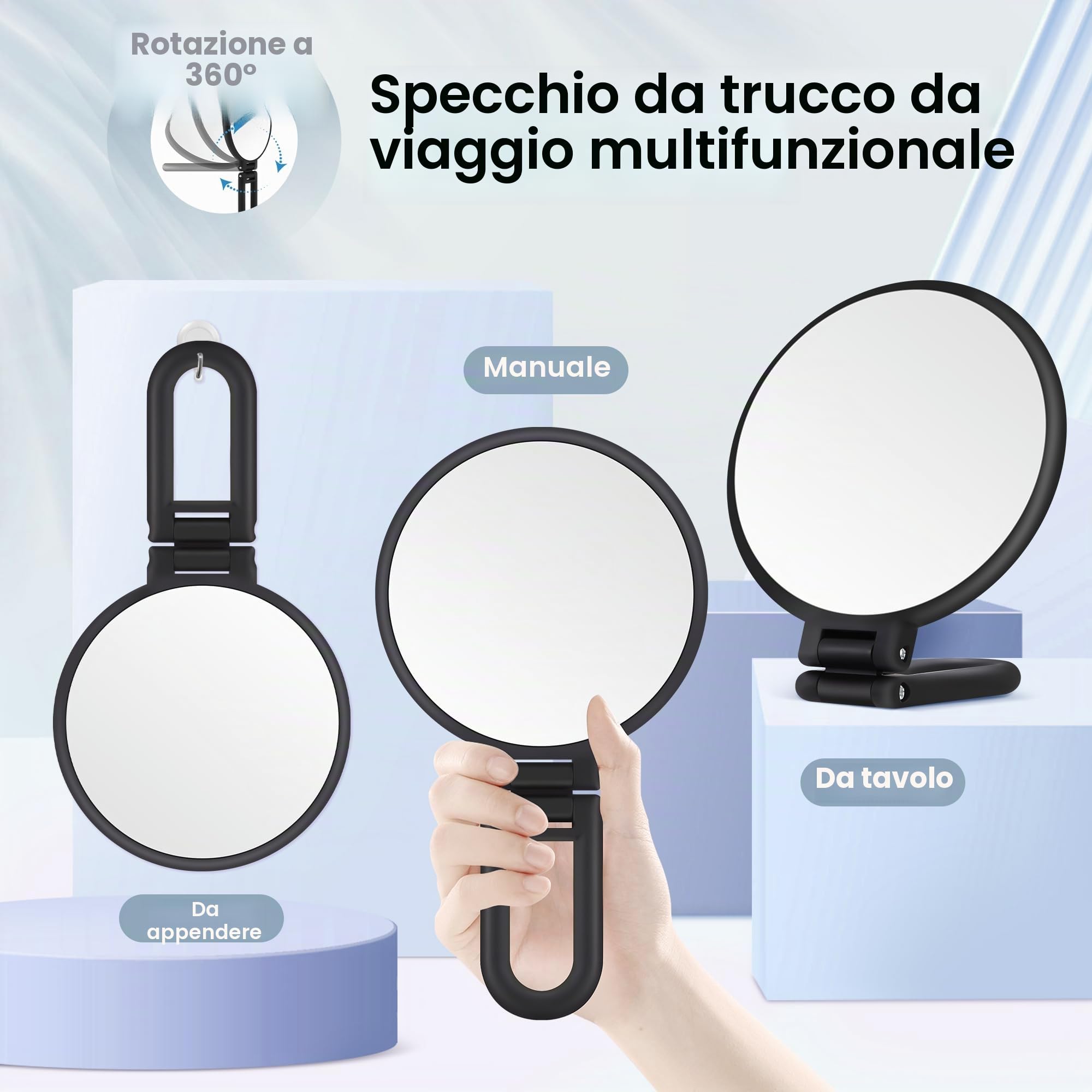 MIYADIVA Specchio con Ingrandimento 40X, Specchietto per Trucco, Doppia Faccia con Ingrandimento 40X/1X, Essenziale da Viaggio, Portatile e Pieghevole per Scrivania e Bagno, Regalo per Donne, Nero