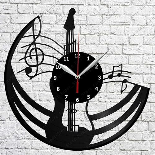 Reloj de pared de vinilo para guitarra, registro LP, decoración del hogar, arte hecho a mano, regalo de personalidad (tamaño 12 pulgadas, color