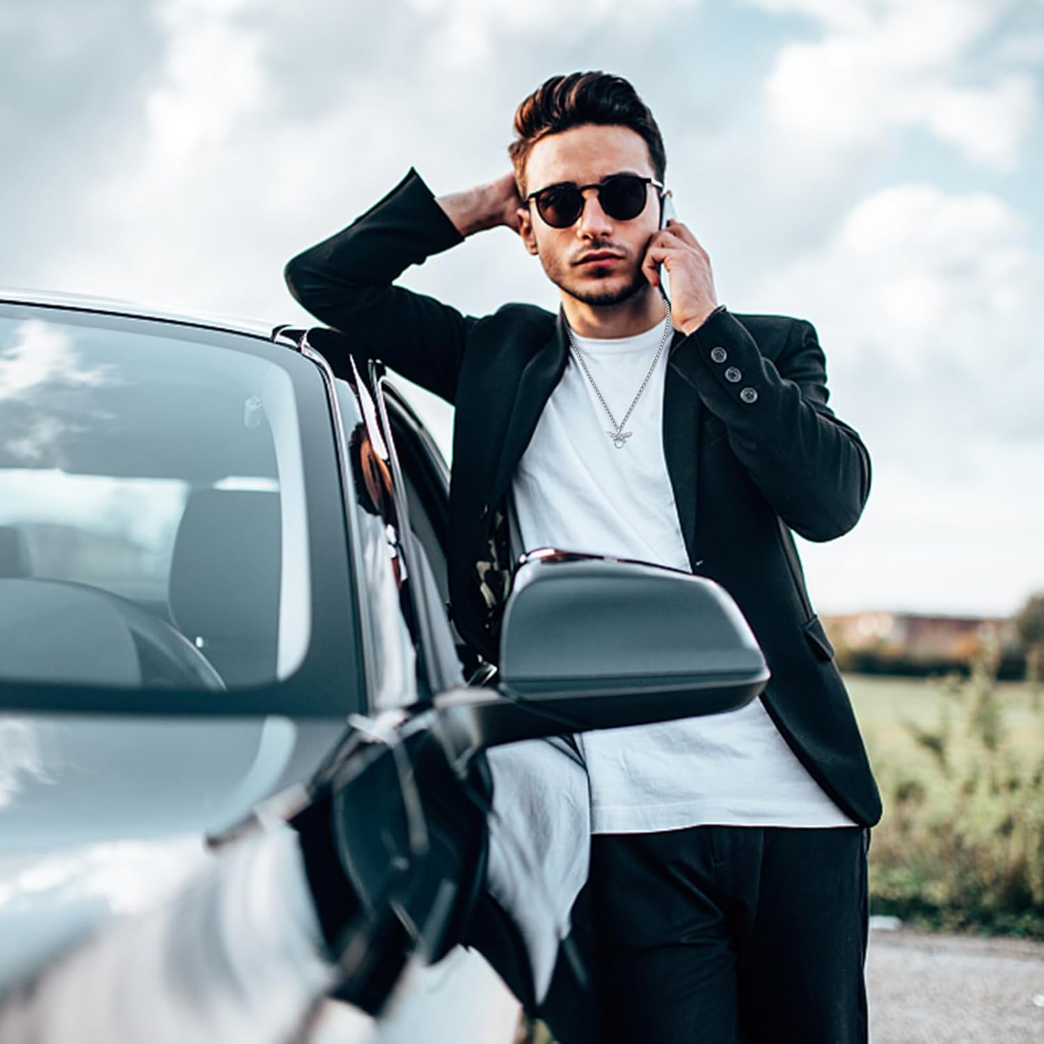 Eagle Necklace for Men 925 Sterling Silver Vintage Eagle Pendant with Tiger Eye Stone/Moonstone/Turquoise Western Viking Animal Jewelry Gift for Men and Women - Image 3