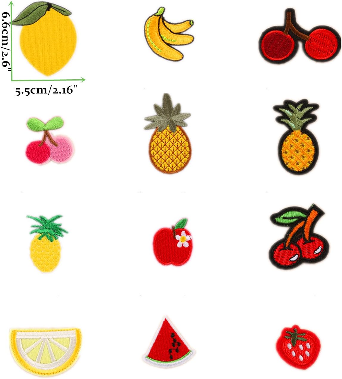 Assorted 37pcs Banana Orange Apple Strawberry Watermelon Pineapple Iron on Patches Fruit Embroidered Appliques Decorative Repair Motif DIY Sew on Patches for Jeans Clothing - Image 2