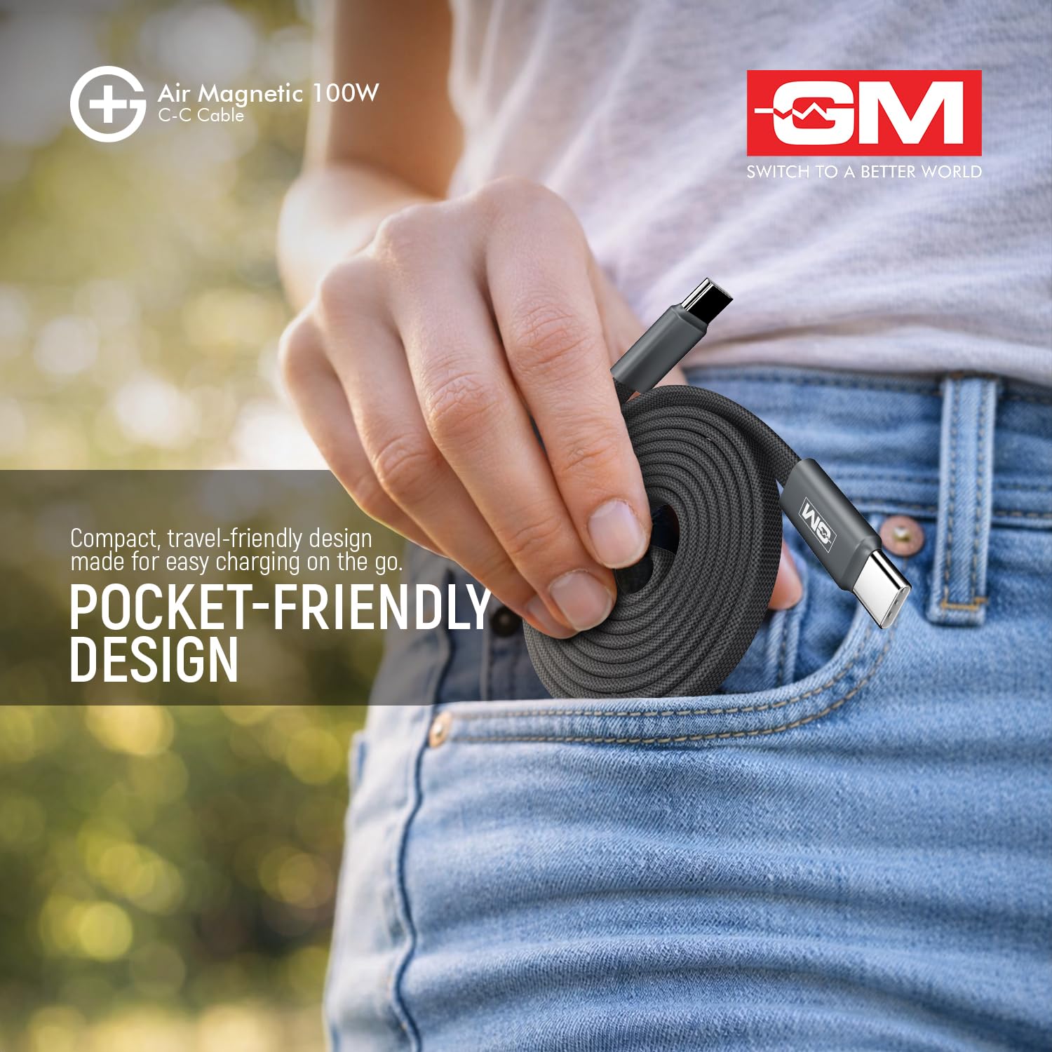 GM G+ Air Magnetic 100W Type-C-C Fast Charging Cable|Ultra-Slim 4.5mm Flat Design|Magnetic Auto-Wrap| 20,000 bend cycles tested|480Mbps Data Speed| Compatible with Laptop, Tablet & Smartphone |120cm — Amazon image 6