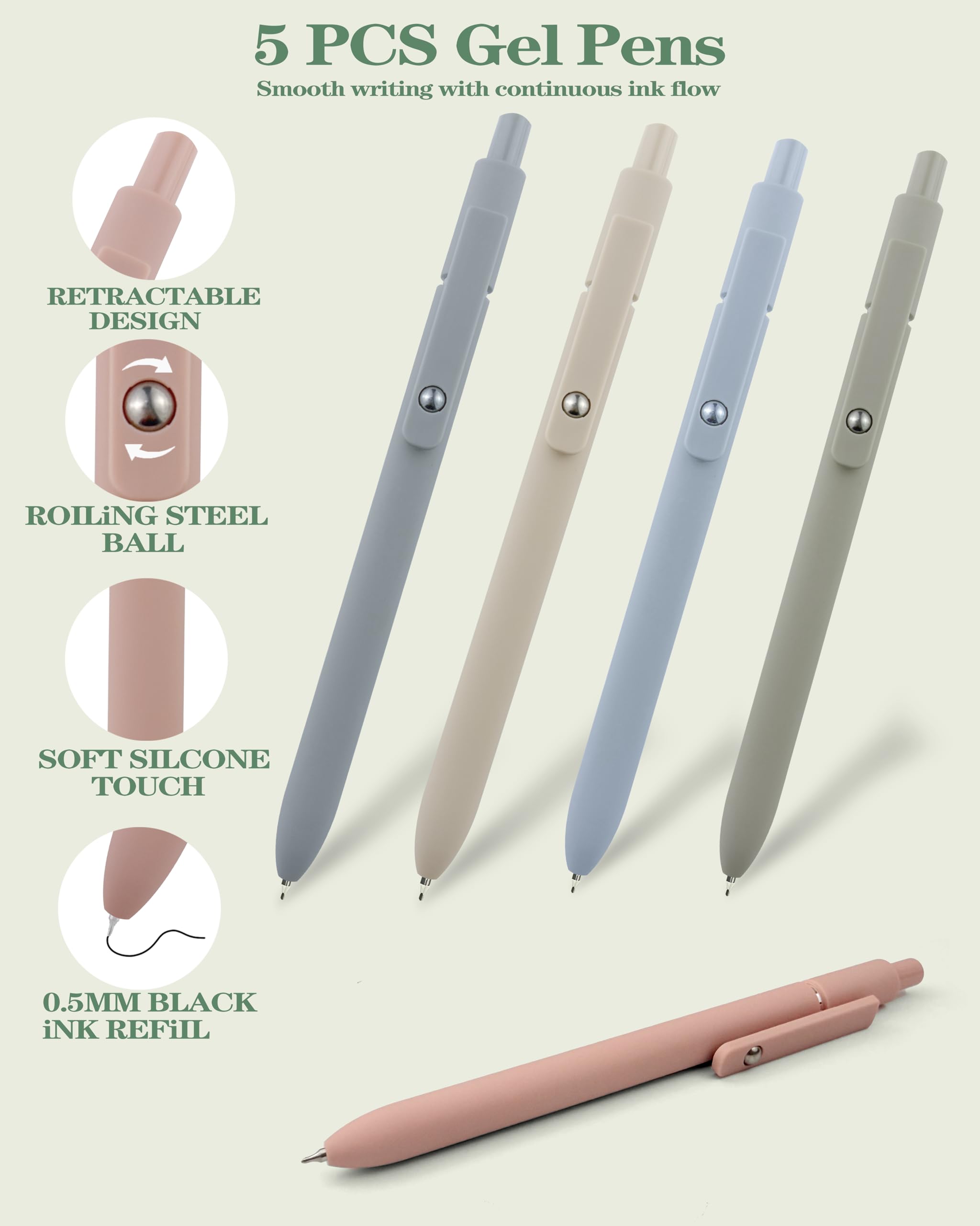 54PCS Aesthetic School Supplies with Large Pencil Case 12 Pastel Highlighters 5 Black 6 Color Ink Gel Pens — view 5