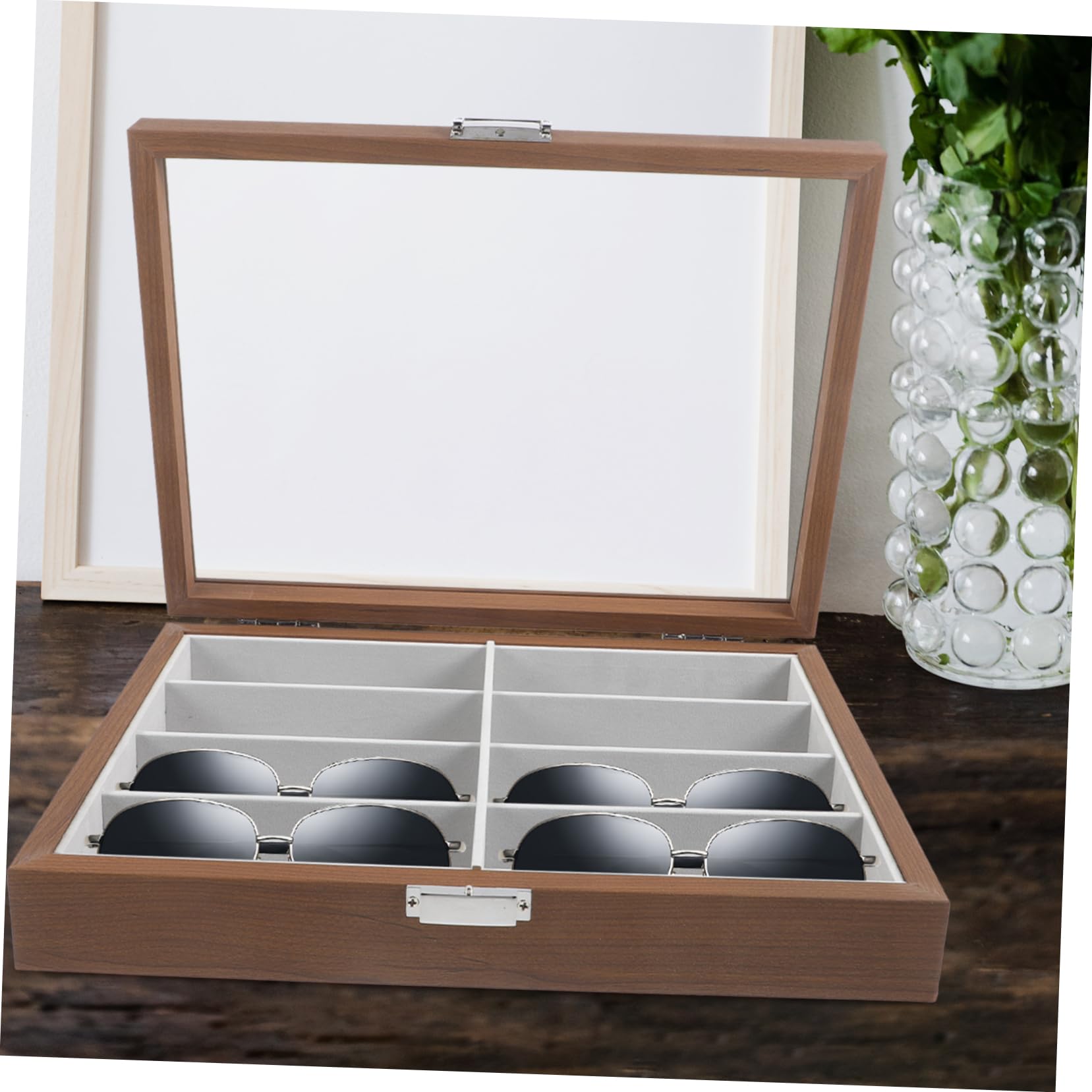 STOBAZA Sonnenbrillen-aufbewahrungsbehälter Brillenbox Aus Holz Mit Vitrine Brillen-organizer Mit 8 Fächern Kratzfrei Vielseitig Einsetzbar Dekoration Für Zuhause Und Geschäft