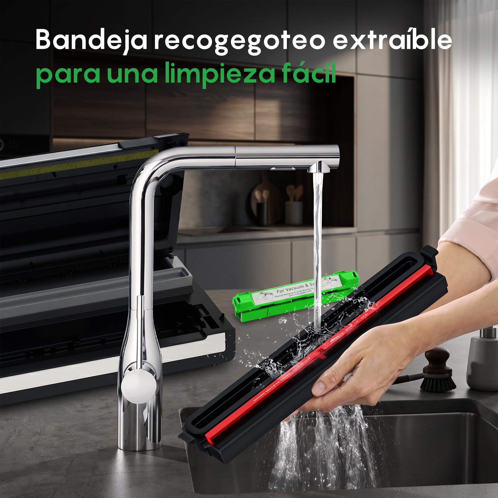 FRESKO Envasadora al vacío automática, 18 L/min de succión Turbo, manejo con un botón, 1 rollos de bolsas, 10 bolsas al vacío con cortes previos, V8 AutoMax