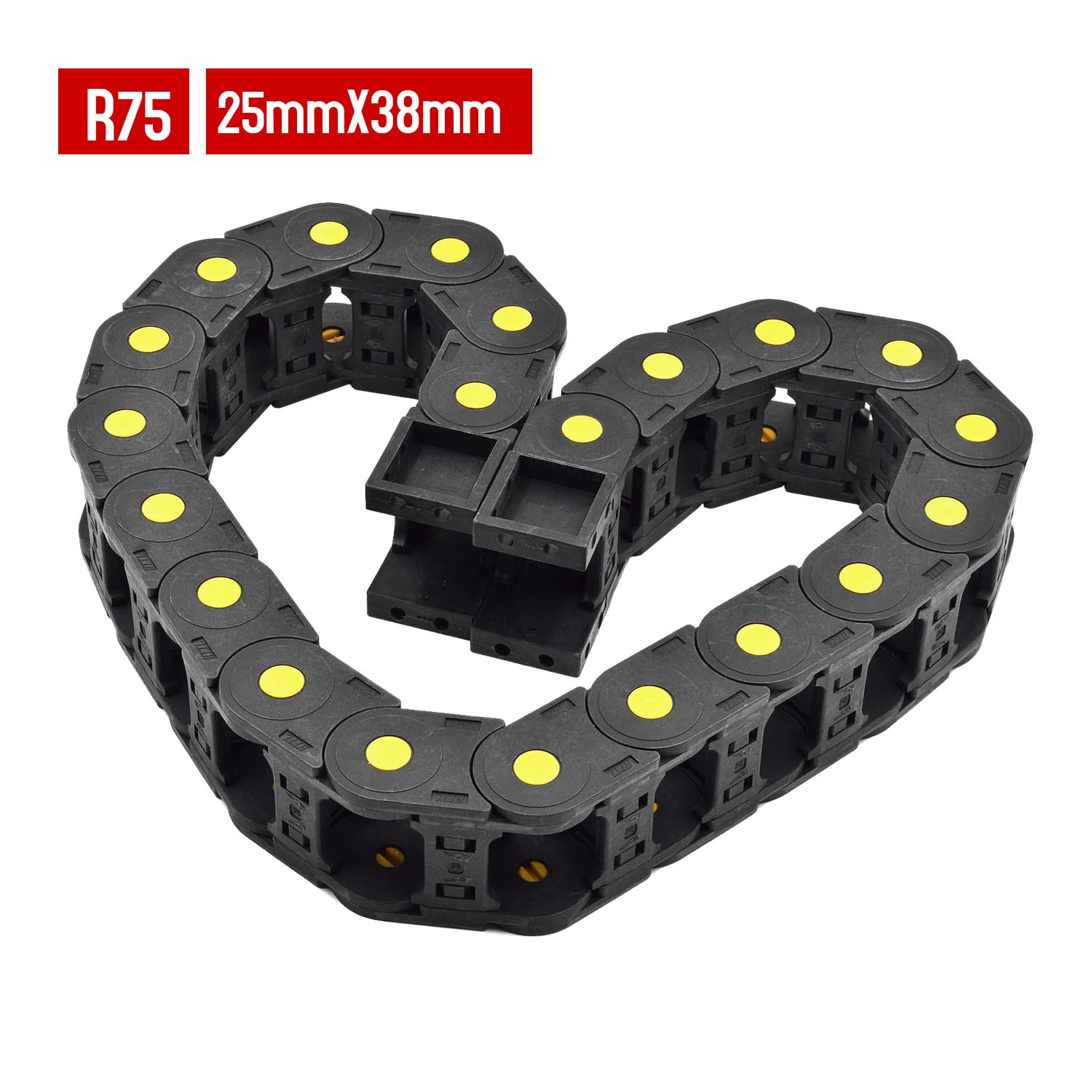 Catena di traino in plastica tipo aperto con terminali R75 25 x 38 mm L1000 mm per fresatrici elettriche CNC