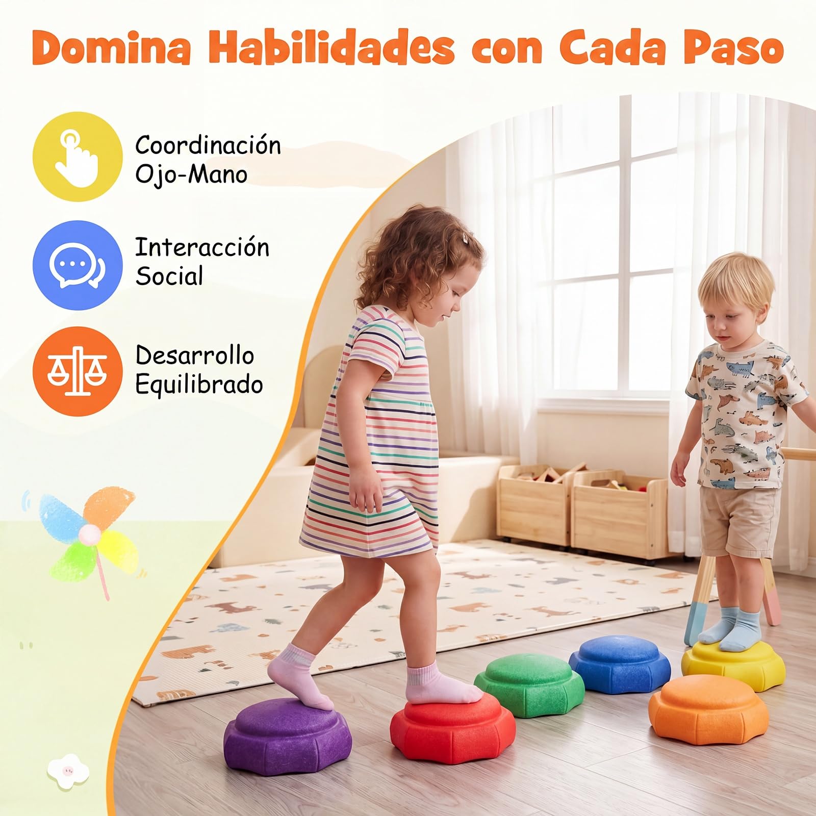 COSTWAY 6 Piedras de Equilibrio para Niños, Juguetes Sensoriales Apilables | que Fomenta el Equilibrio, Motricidad, Coordinación, Juego de Psicomotricidad Infantil para Interior y Exterior