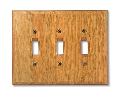 Amerelle 4025TTT Traditional Wood Triple Toggle Wallplate, Light Oak
