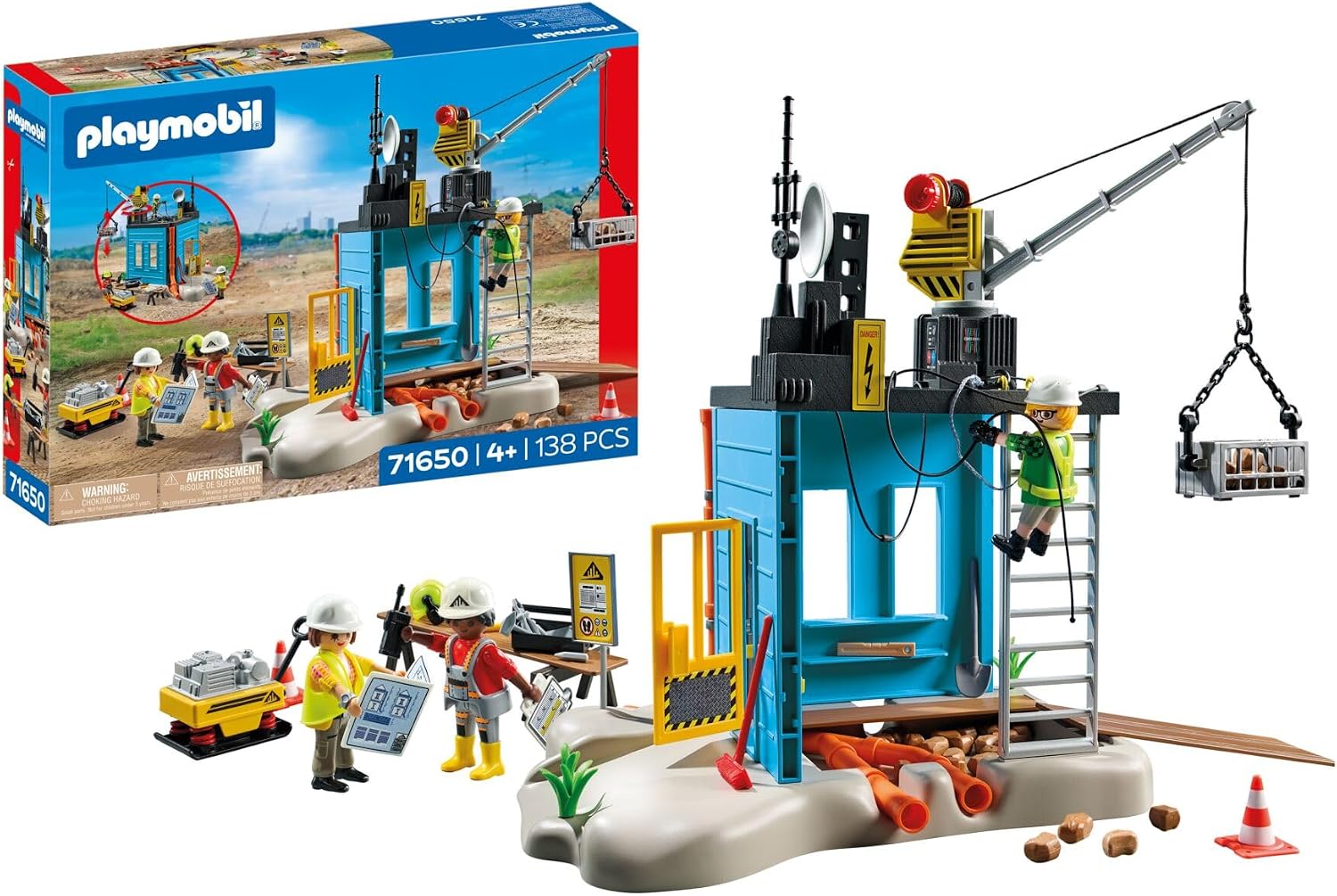 PLAYMOBIL Action Heroes Promo Pack 71650 Cantiere, con tre personaggi, gru mobile e tanti accessori inclusi, giocattolo per bambini dai 4 anni in su