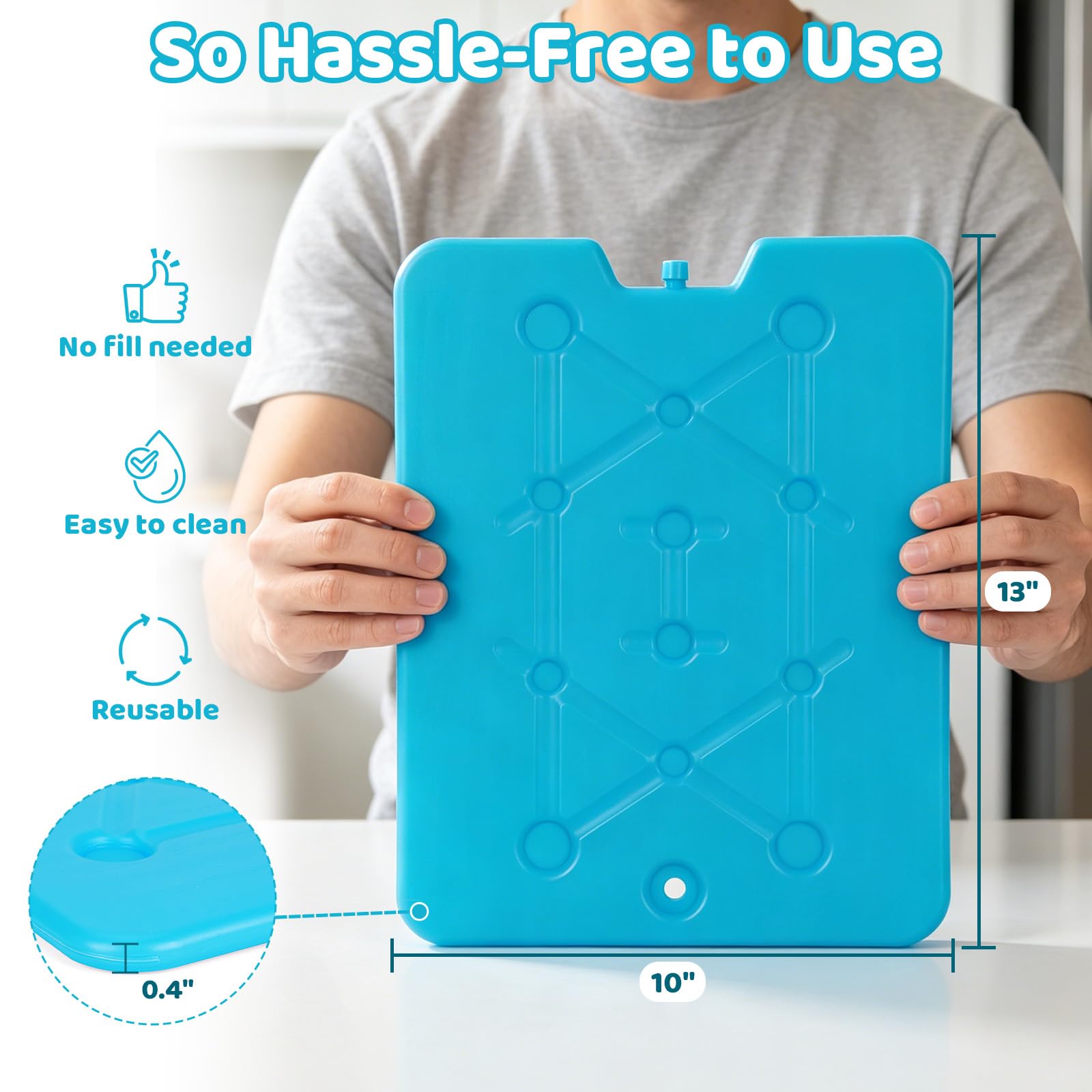 Paquetes de hielo grandes XL para enfriadores, paquetes delgados para congelador, bloques de hielo seco reutilizables de larga duración, 13 x 10 x 0.5 pulgadas, congelación rápida, juego de 4