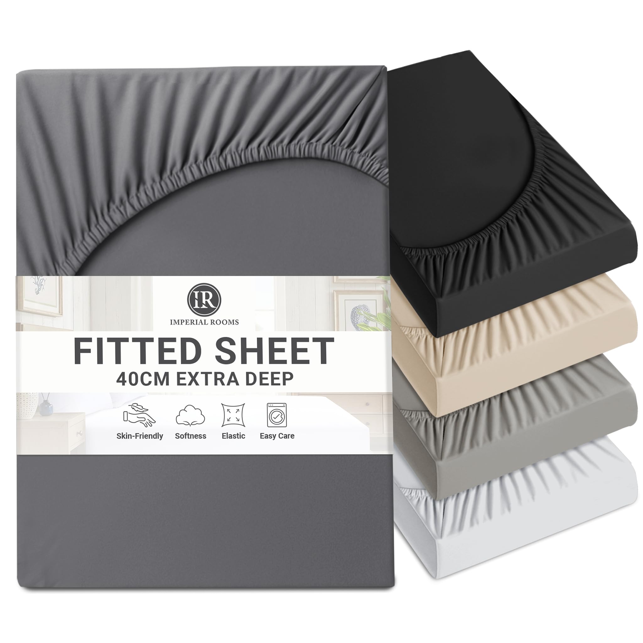 Imperial Rooms Small Double Fitted Sheet Charcoal Bed Sheets 40CM/16" — image 1