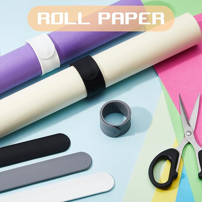 18 Cunhill Wrapping Paper Holder Silicone Paper Slap Bands Wrapping Paper Clamps Wrapping Paper Roll Clips for Home Storage Organization, White Black Grey(18 Pieces)
